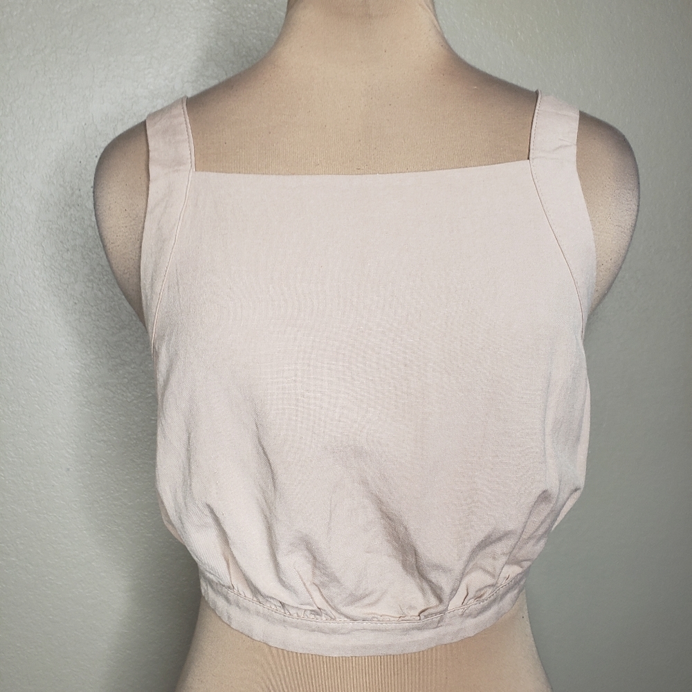 Mable NWT Large Tan Linen Crop top tie back halter